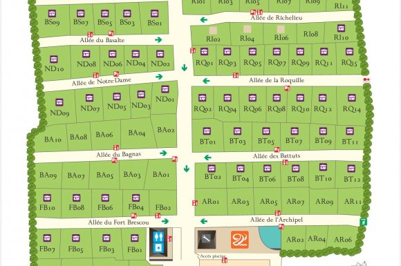 Plan du camping les Jardins d'Agathe Cap d'Agde
